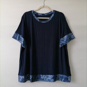 Zerdocean Womens Blue Round Neck Short Sleeve Hi Low Hem T Shirt Size 2X